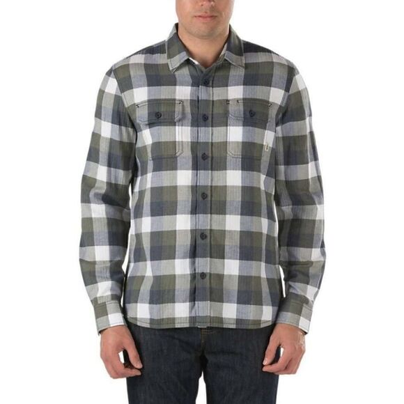 Vans Plaid Long Sleeve Button Down Flannel Shirt Blue White Gray Size Small - Picture 1 of 9